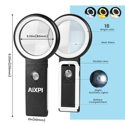Magnifying Glass with Light and Stand 5X 10X Large for Reading