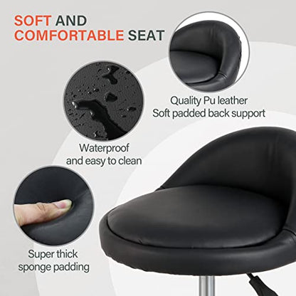 Rolling Stool with Wheels Swivel Salon Stool Adjustable Drafting Tattoo Office Chair for Massage Bar Kitchen Spa Shop with Thick Cushion (Black) - color: Black
