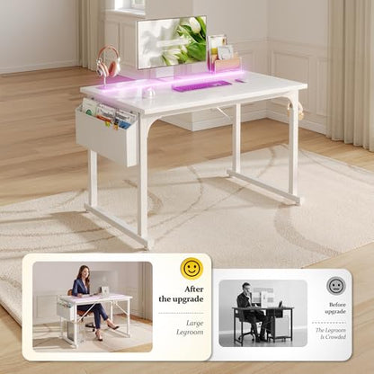 DurayLoly 40" Gaming Desk with Waterproof LED Lights for Bedroom,White - color: White, size: 40 IN