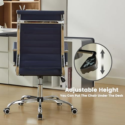 Office Desk Chair Leather, Conference Room Chairs with Wheels, Modern Executive Computer Guest Chairs with Arms. - color: Navy Blue