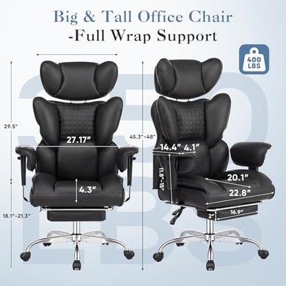 DUMOS Big and Tall Home Office Desk Chair, Executive Chair with Footrest - color: Black, size: Adjustable Armrest