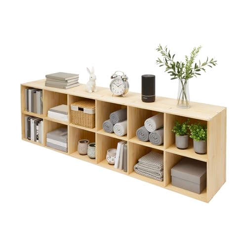 12 Cube Storage Organizer, Solid Wood Bookshelf with Back Panel, Floor Standing Open Bookcase, Vertical or Horizontal Shelf Unit for Living Room Office (12-Cube-B) - size: 12-Cube-B