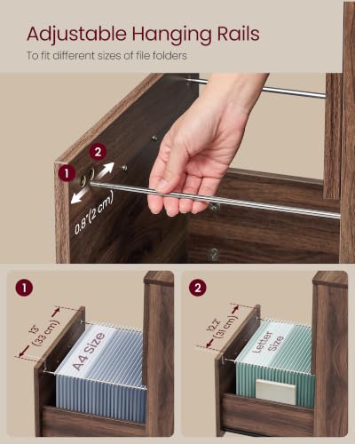VASAGLE 2-Drawer File Cabinet, Small Rolling Filing Cabinet - color: Natural Walnut, style: Classic