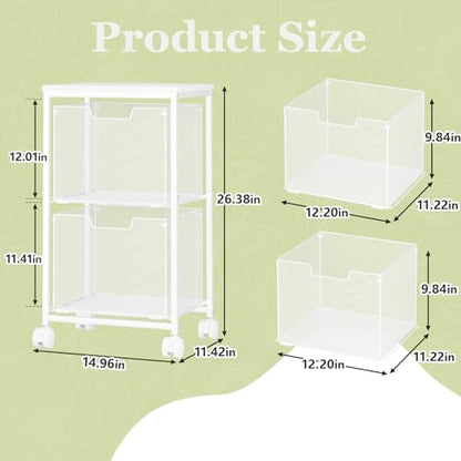 Rolling File Cart with 2 Storage Drawers,Under Desk Storage Cart,Hanging File Folder Organizer with Wheels, Filing Cabinet Mobile Printer Stand Utility Craft Cart for Home Office,White