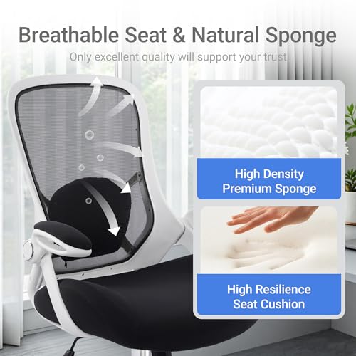 HYLONE 400lbs Heavy Duty Office Chair, Computer Desk Chair(White&Black) | Office and Home, 5" Thickened Seat, Ergonomic with Adjustable Armrests, Mesh Executive Chair - color: White Frame & Black