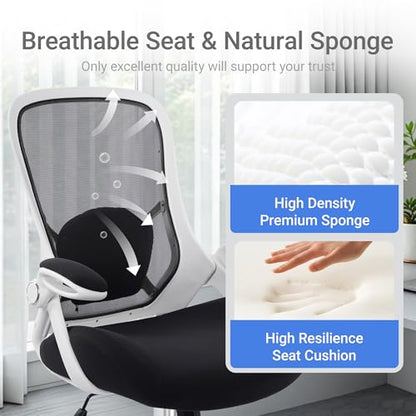 HYLONE 400lbs Heavy Duty Office Chair, Computer Desk Chair(White&Black) | Office and Home, 5" Thickened Seat, Ergonomic with Adjustable Armrests, Mesh Executive Chair - color: White Frame & Black