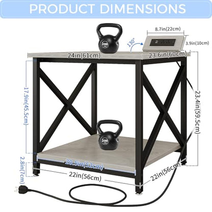METYERRY 23.6"x23.6" Large Printer Stand with Power Outlet | 2 Tier Storage Shelf, 200 lbs Heavy Duty, Industrial Wheels, Fits 3D Printers, Laser Printers and Heat Press, Home Office - color: Greige