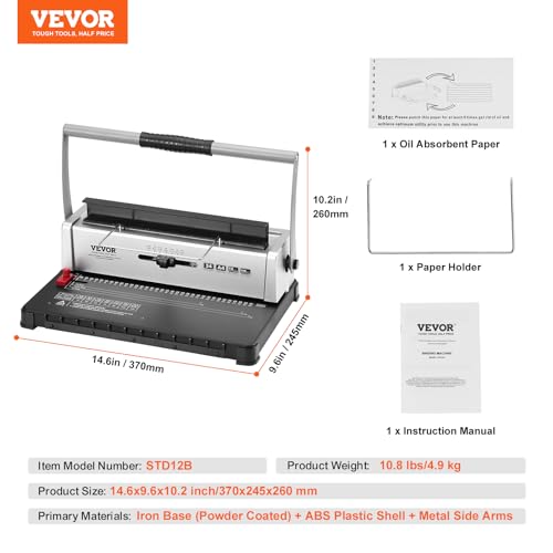 VEVOR Coil Binding Machine, Manual Book Maker 34-Holes Binding 120 Sheets, Punch Binder with Adjustable Side Margin, for Letter Size, A4, A5 - style: Coil Binding