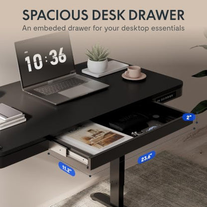 FLEXISPOT Comhar 48" Electric Standing Desk with Drawers, USB Charging Ports, Quick Assembly, Height Adjustable Sit Stand Computer Desk with Child Lock for Contemporary Home Office, Black - size: 48"Black