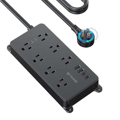 TROND 360° Rotating Plug Power Strip, ETL Listed, Flat Plug 10ft Cord - color: Black, size: 10ft, style: 7 Outlets - with Rotating Plug