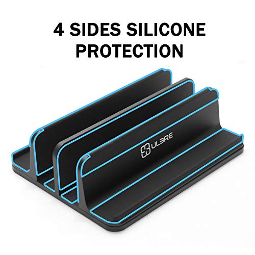 Vertical Laptop Stand Metal, ULBRE Double Adjustable 4 Slots Upright MacBook Stands Holder Compatible w' All iPad Tablet Surface Pro Go Dell Samsung HP Chromebook Upto 17.5' - Black
