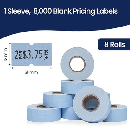 Perco 1 Line Blue Labels - 8,000 Blank Price and Date Gun Labels for Perco Lite, X, Plus and Pro 1 Line Price and Date Guns- 8 Rolls, 1 Sleeve - Made in USA - color: Blue, size: 1 Sleeve