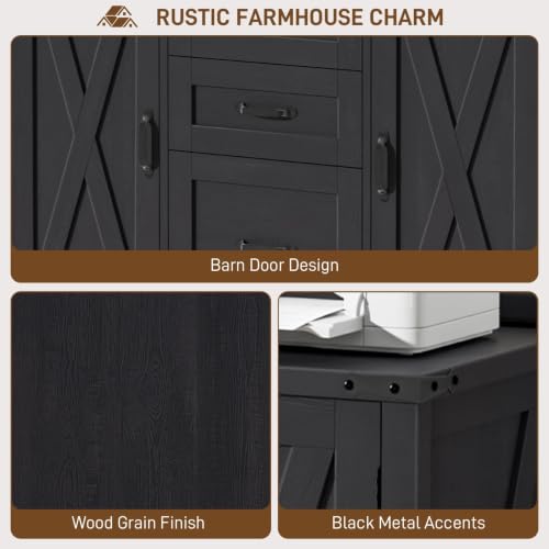 Vabches File Cabinet with 3 Drawers Fits Files Letter/A4 Size, Rustic Black - color: Rustic Black