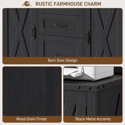Vabches File Cabinet with 3 Drawers Fits Files Letter/A4 Size, Rustic Black - color: Rustic Black