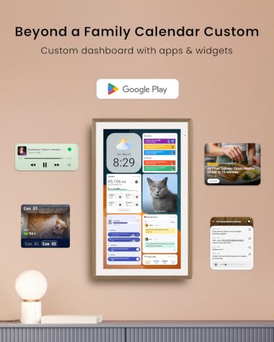 Apolosign 27-inch Digital Calendar, Smart Wall Planner with Calendar Sync, Chore Chart, Install Apps & Widget, Electronic Touchscreen Display for Family Schedules, Dual Mode, Wall Mount Included (Teak) - color: Teak