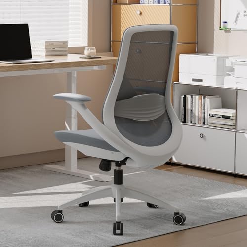 Ergonomic Office Chair, High Back Mesh Desk Chair with Lumbar, Grey | 360° Swivel & Slide-Adjustable Arms, Tilt Lock & Recline, Breathable Task Chair for Home Office, Gaming & Desk Work, 300LBS