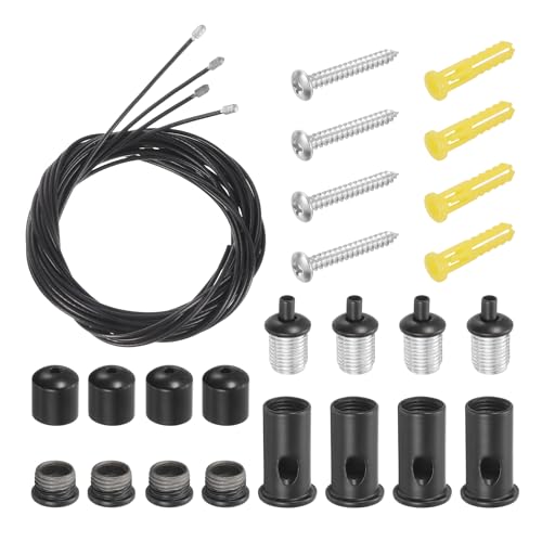 uxcell 4Set Ceiling Hanging Wire Cable Kit, 4.9ft Top Adjust Adjustable Hanging Wire Rope Suspension with Mount Screw Kit for Pendant Chandelier Ceiling LED Panel Light, Black - color: Black, size: 4.9ft