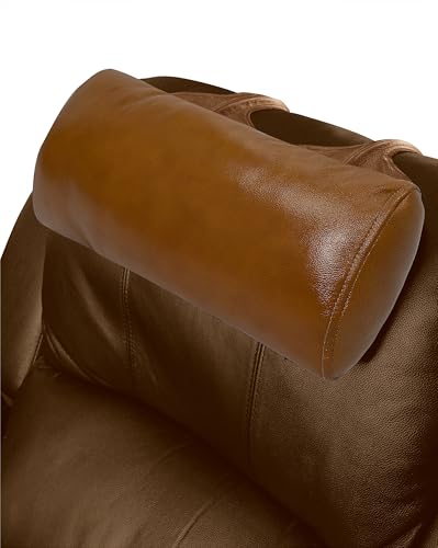BOWERBIRD Genuine Leather Recliner Head Pillow-Head and Neck Pillow-Headrest Cushion for Neck Pain Relief and Cervical Support - color: Caramel