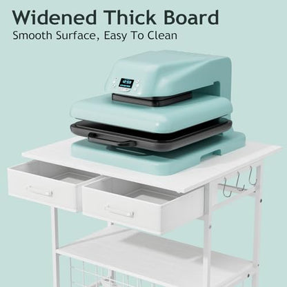 Homsorout Movable Heat Press Table with Drawer & Hooks, 23.6''×19.6'' - style: White