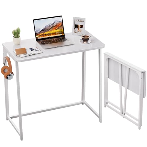 WOHOMO Folding Desk, 31.5" Foldable Computer Table for Small Spaces, White | Easy Assembly and Fold, Sturdy Home office desks for Study Bedroom Dorm Space Saving Writing Work Apartment - color: White, size: Small Size:31.5 x 15.7