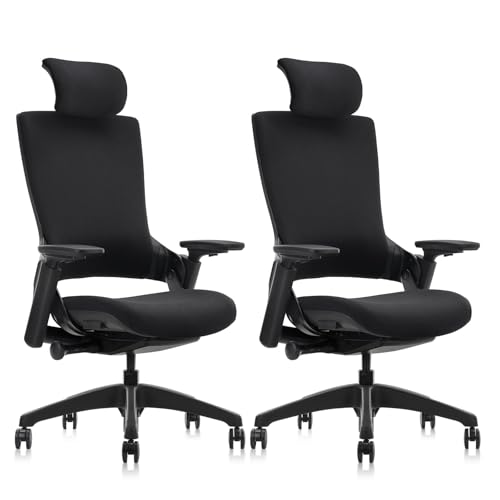 CLATINA Ergonomic High Swivel Executive Chair with Adjustable Height Head 3D Arm Rest Lumbar Support and Upholstered Back for Home Office Studio, Black Fabric, 2 Pack - color: Black-fabric, size: 2 pack-With headrest
