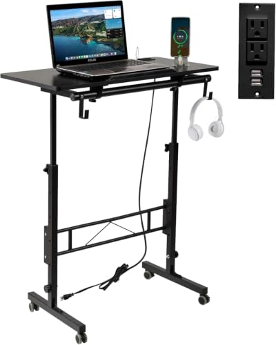 Hadulcet Small Standing Desk Height Adjustable with Tiltable Tabletop - color: Black, size: 31.5" with Charging