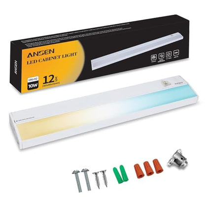 Hardwired Under Cabinet Lighting, 12in 10W LED Light for Kitchen/Closet, 666.7lm, CRI>92, R9>90, Dimmable, 5 Color Temperature, 2700K-5000K(Warm White, Cool White, Daylight) - size: 12 inch