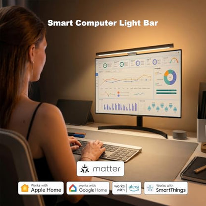 YEELIGHT Monitor Light Bar RGB Backlight, Ra98 Computer Lamp Works with Matter & Alexa for Home Office Gaming, 350LM Dimmable No Glare Eye-Care LED Screen Bar, USB Desk Lamp Stepless Dimming - color: Black
