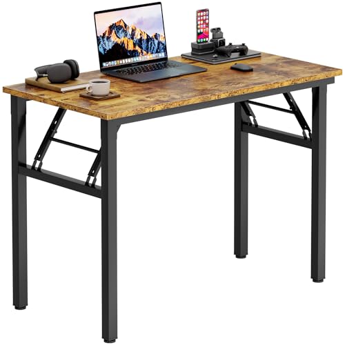 Need Office Computer Desk 35.8 Inch Sturdy Folding Laptop Table Retro | Black Frame Writing Gaming Work Table/Foldable Home Office Desk/Sewing Table, No Assembly Required - color: Rustic Brown & Black Frame, size: 35.8inch