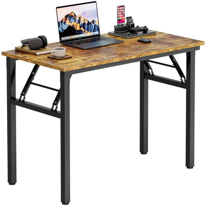 Need Office Computer Desk 35.8 Inch Sturdy Folding Laptop Table Retro | Black Frame Writing Gaming Work Table/Foldable Home Office Desk/Sewing Table, No Assembly Required - color: Rustic Brown & Black Frame, size: 35.8inch