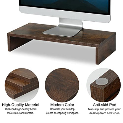 TEAMIX 20 inch Wood Monitor Stand Riser, Desktop Riser Shelf, Rustic Brown - color: Brown, size: 20 inch