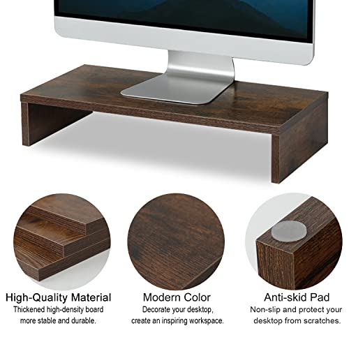 TEAMIX 20 inch Wood Monitor Stand Riser, Desktop Riser Shelf, Rustic Brown - color: Brown, size: 20 inch