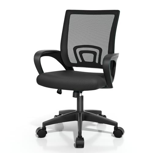 Magshion Ergonomic Office Chair, Mesh Computer Desk Chair, Black | Mid-Back Swivel, Comfy Lumbar Support, Backrest, Height Adjustable, Fixed Armrests, for Home Work Gaming, 300 LBS Capacity - color: Black, size: 1 Pack