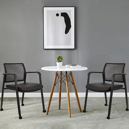 CLATINA Stacking Office Chair with Wheels, Mesh Back Waiting Room Guest Chairs with Arms Comfortable Leather Cushion Stackable Desk Chair for Conference Reception School, Black, 8 PK