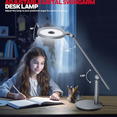 Honeywell H6 Desk Lamp for Home Office, Dimmable Reading Table Light, Gray - color: Gray