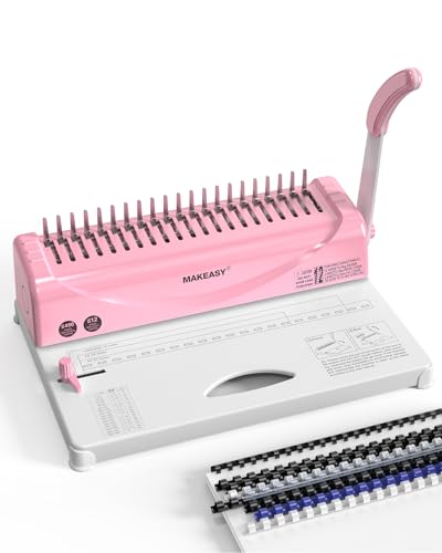 Binding Machine, 21-Hole, Comb Binding Machines with 100PCS Comb Bindings Spines, Comb Binder for Letter Size, A4, A5 Paper - color: Pink