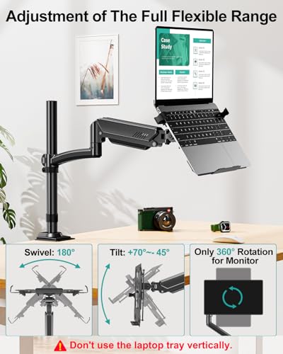 MOUNT PRO Laptop Arm Desk Mount for Max 22lbs 17" Laptop & Max 32" Monitor | Single Monitor Arm with VESA Laptop Tray, Full Motion Laptop Arm with Adjustable Angle, Swivel Notebook Bracket VESA 75/100mm - size: With Pole