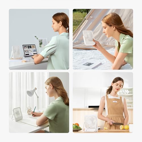 JISULIFE Desk Fan Battery Rechargeable, 180°Foldable Portable Personal Fan - color: White, size: 4500mAh