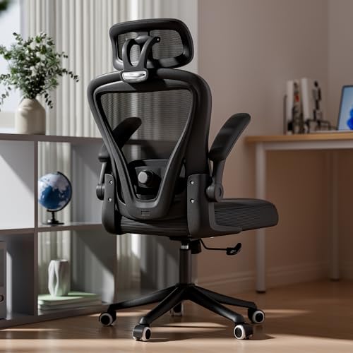 Ergonomic Office Chair M903, Computer Desk Chair | High Back Mesh Office Chair with Adjustable Lumbar Support, Headrest, Flip-Up Armrests, Wheels, 330LBS Capacity, Black - color: Black