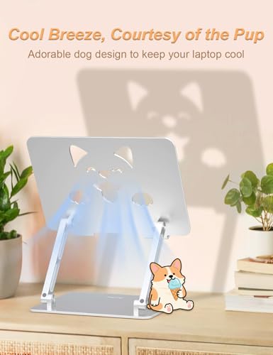 Aoviho Aluminum Laptop Stand for Desk Fit for All 10"-17.3" Laptops, Silver | Height-adjustable Notebook Holder, Ergonomic Computer Riser with Unique Puppy Cooling Vent, for Mac, Dell, Lenovo, HP - color: Silver