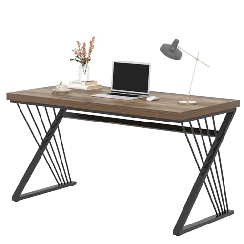 Computer Desk, Modern Home Office Desk, Wood and Metal Study Writing Gaming Table for Bedroom Living Room, Rustic Oak, 53 Inch - color: Oak, size: 53 Inch