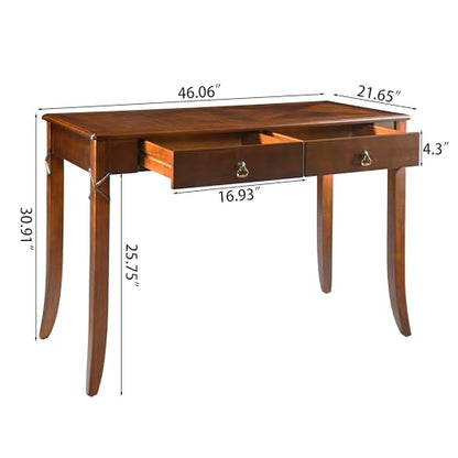 Solid Wood Writing Desk, Home Office Desks with 2 Storage Drawers, 46" Mid-Century Modern Walnut Tables, Computer Desk for Home Office, Easy Assembly Vanity Desk, Study Table Station BSZDR200 - size: 46.06"