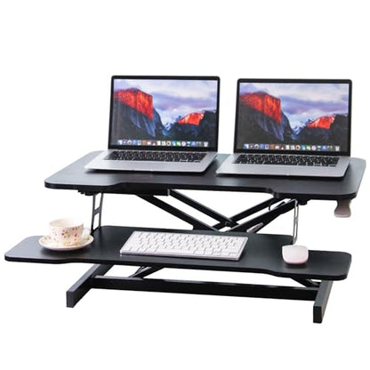 Standing Desk Converter, 32" Height Adjustable Sit to Stand Up Workstation, Dual Monitor Desk Riser with Keyboard Tray, Black Desktop Tabletop Riser Laptop for Home Office
