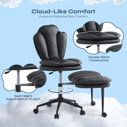ADHD Cross Legged Office Chair, Swivel Kneeling Meditation Seat | 360° swivel cross-legged chair with reversible seat for ADHD & meditation; adjustable height/depth, plush teddy - color: Black