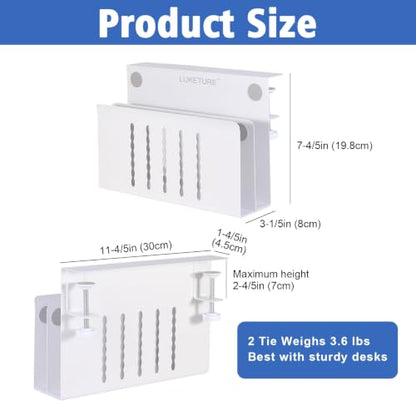 LUKETURE Desk Side Storage, 2 Tier Under Desk Laptop Mount with Pen Slot - color: White, size: L(2 Tier)