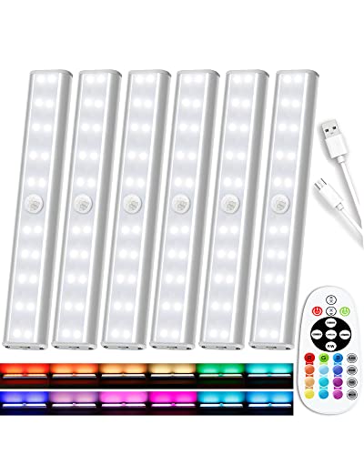 Under Cabinet Lighting Rechargeable 48-LED Wireless Under Cabinet Lights Remote, Kitchen Counter Lights Closet Lights RGB Perfect for Indoor Pantry Display Shelf 15 Color Changing(6 Packs) - color: RGB/6 Pack