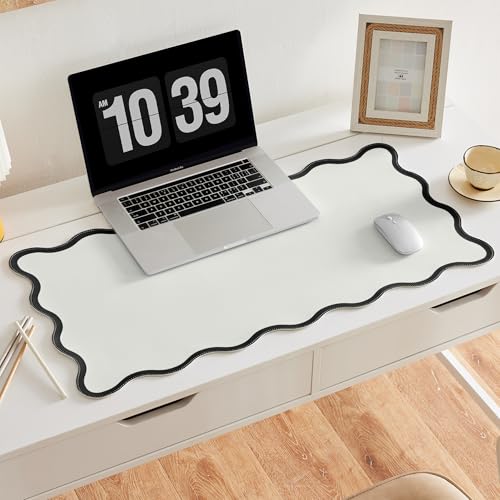Scalloped Desk Mat, 31.5" x 15.7", PU Leather, Waterproof Anti-Slip, Cute Aesthetic Desk Pad for Office/Home/Game/Vanity (Black, 31.5" x 15.7") - color: Black