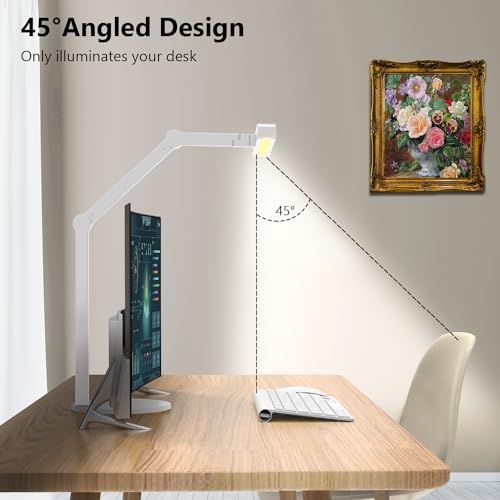 Micomlan Led Desk Lamp with Atmosphere Lighting, Rotatable Tall Architect Desk Lamp for Home Office with Swing Arm, 24W Bright Auto Dimming Adjustable Computer Light with Base for Table - color: White
