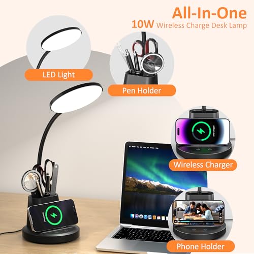 LED Desk Lamp with Wireless Charger for Home Office, Black - color: Matte Black