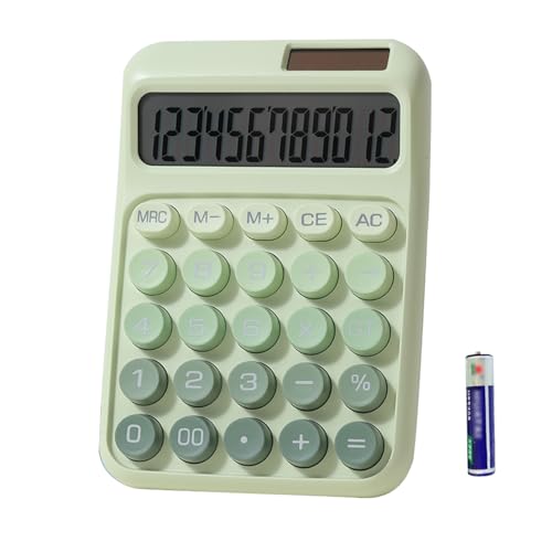 Desk Calculator, Merchanical Big Buttons,12 Digits Large LCD Display Calculadora, Solar and Battery Dual Power, Battery Include, Cute Basic Calculator for School,Office,Home,Business (Green) - color: Green